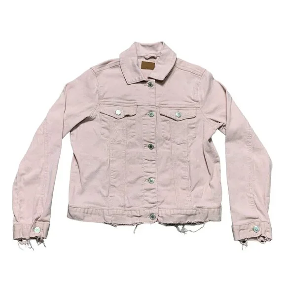Judy Blue Womens Pink Denim Jacket Size S Distressed Hem Button Up Pockets - Picture 5 of 16